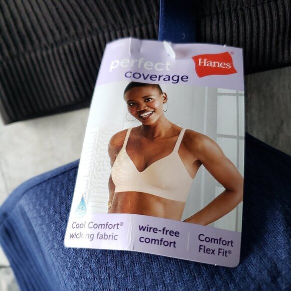 NWT - Hanes Cool Comfort Set of 2 Blue and Black Wire Free Bras - Size 2XL - Picture 2 of 4